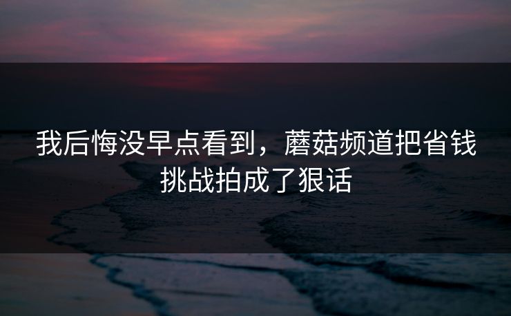 我后悔没早点看到，蘑菇频道把省钱挑战拍成了狠话